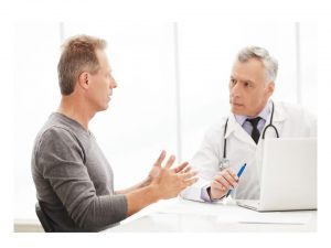man talking to doctor about low testosterone